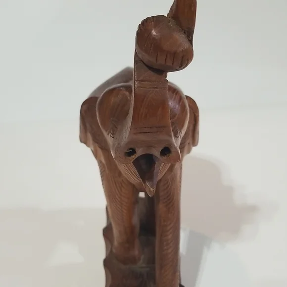 VINTAGE 14" Wooden Chunky Trunks Up Elephant on Attached Base - Picture 6 of 11